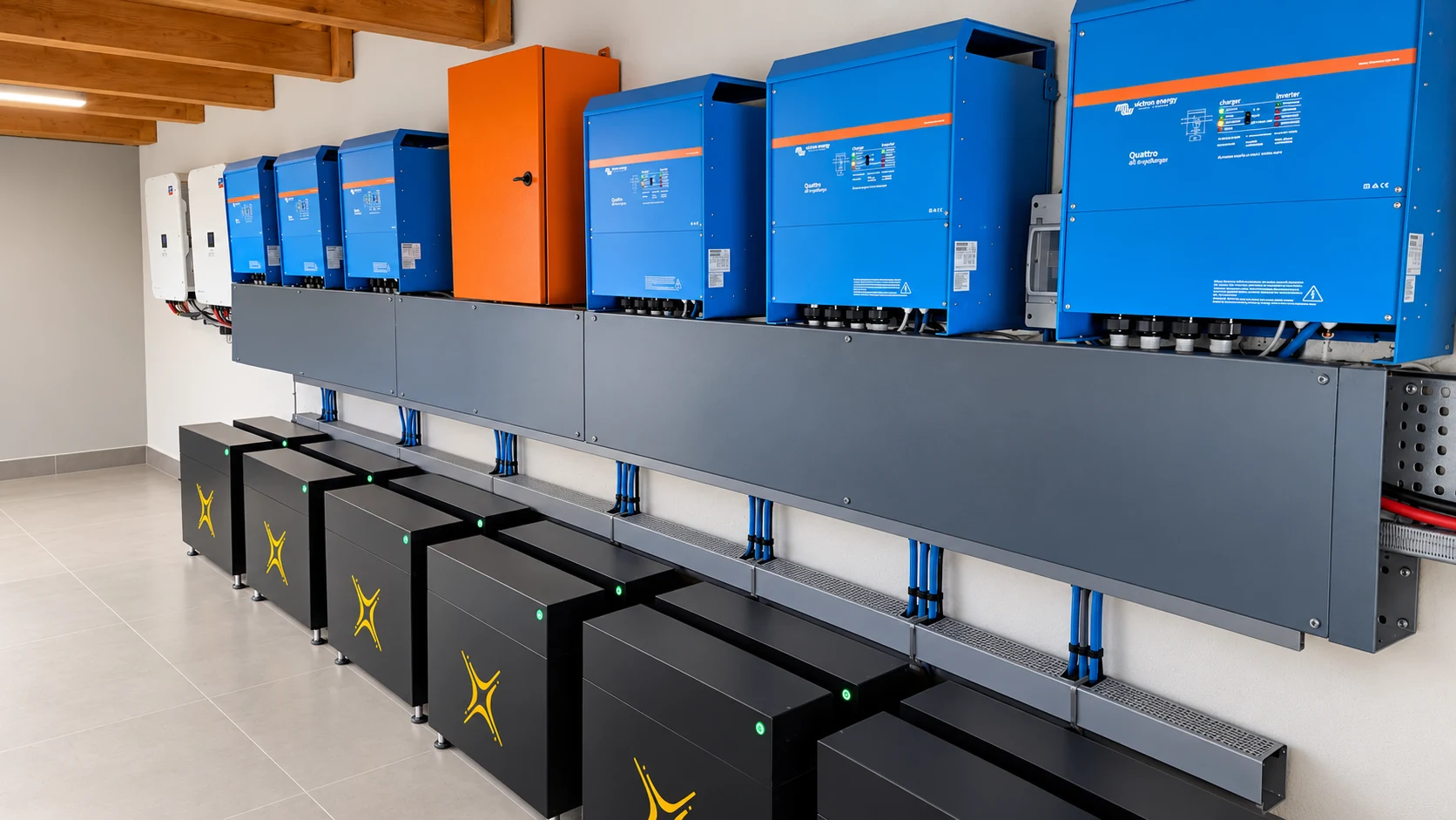 Victron hybrid inverter and battery plant room
