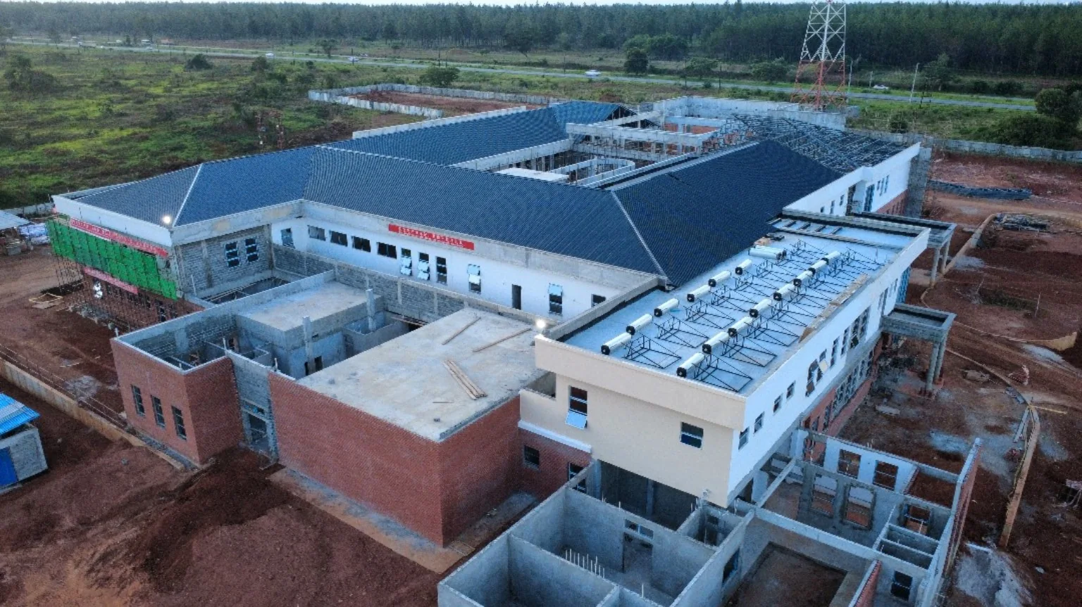 Aerial view of the Ndola Cancer Centre solar hot-water installation
