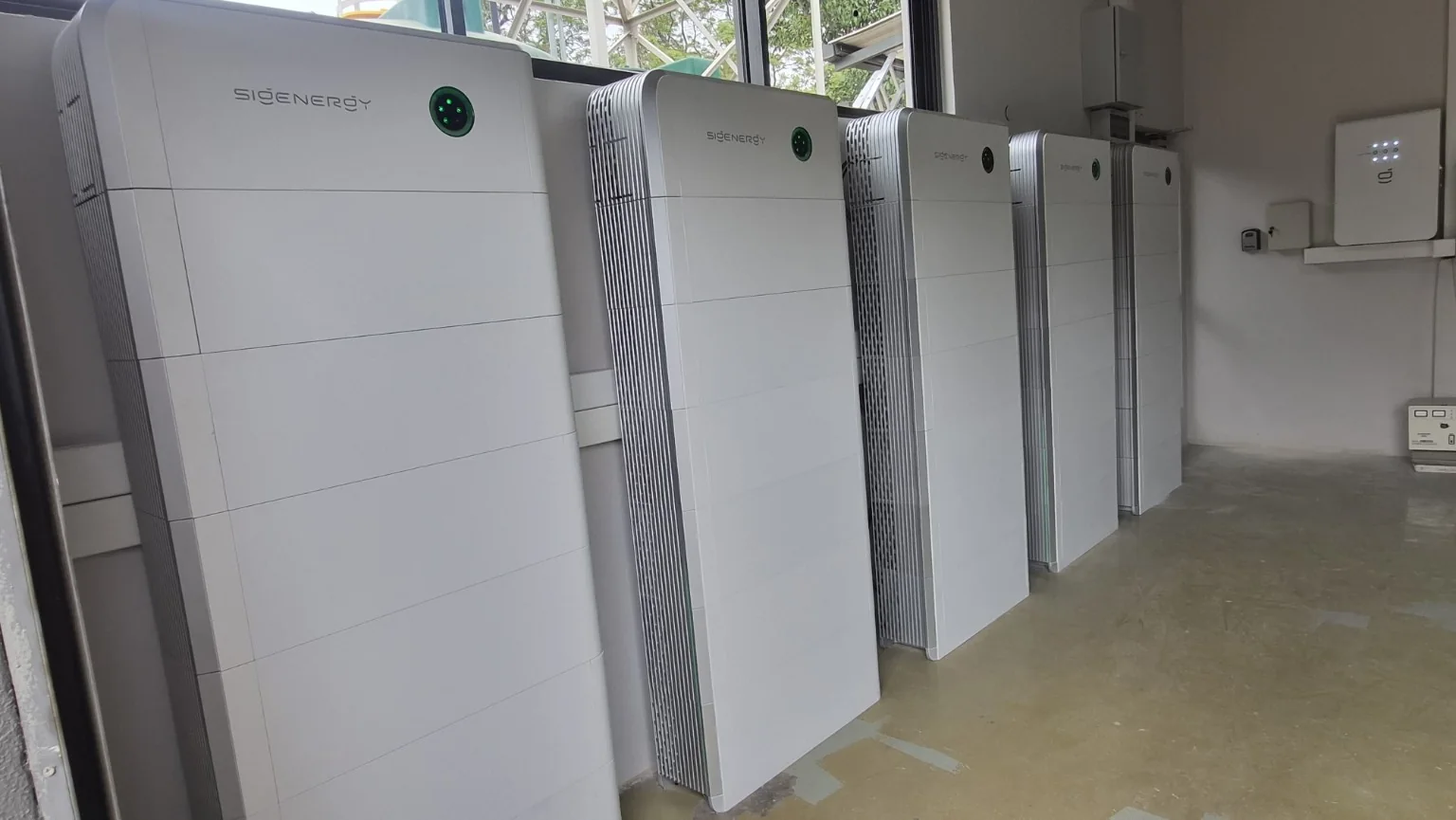 Wide view of the Sigenergy battery stacks and controls